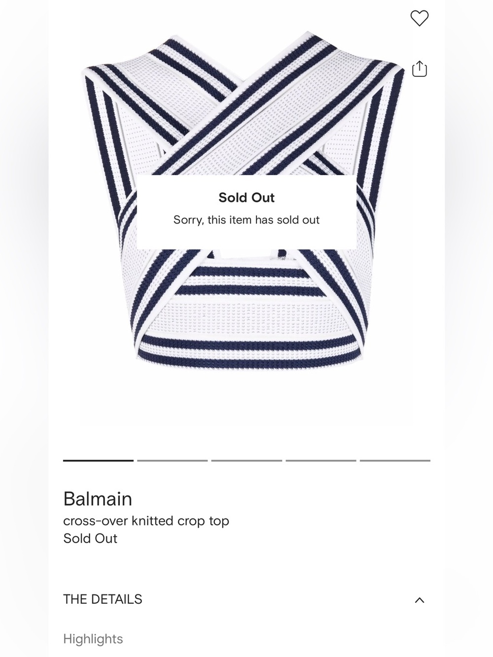BALMAIN Striped Cross-Front Knit Crop Top - White & Navy GOLD ZIP Sz 34 36 - Picture 12 of 14